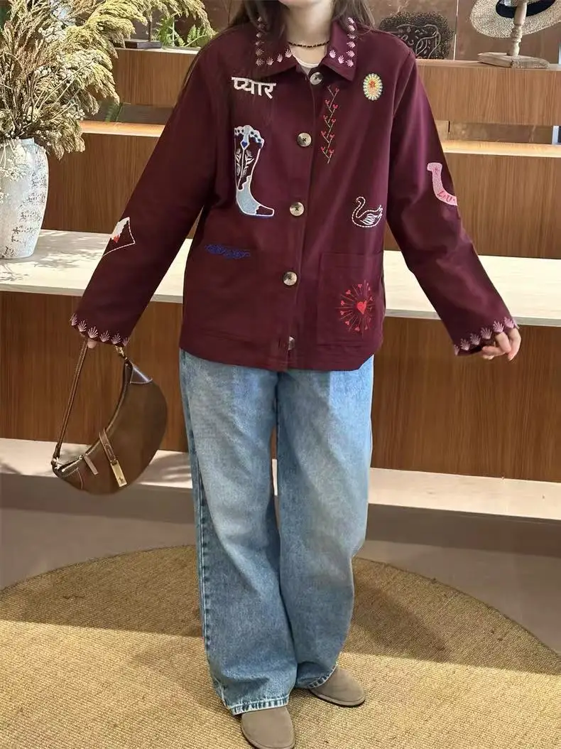 Retro Embroidery Pattern Long Sve Loose Casual Collar Jaet Coat Women's Cotton Spring Autumn Faion Outerwear
Retro Embroidery Pattern Long Sve Loose Casual Collar Jaet Coat Women's Cotton Spring Autumn Faion Outerwear