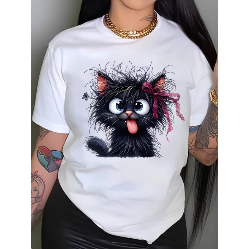 Женская футболка с милым рисунком котенка, мягкий летний топ с круглым вырезом, розовыми акцентами и смайликами, глаза, любители домашних животных, повседневный стиль
Женская футболка с милым рисунком котенка, мягкий летний топ с круглым вырезом, розовыми акцентами и смайликами, глаза, любители домашних животных, повседневный стиль