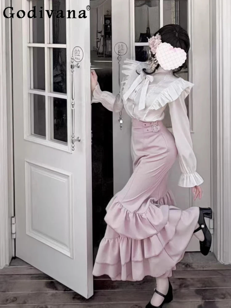 Japanese Mine Mass-Produced Pink Mermaid Skirt Long Sleeve Shirt 2-Piece Set for Women Slim Fit Elegant Lolita Shir Skirt Set
Japanese Mine Mass-Produced Pink Mermaid Skirt Long Sleeve Shirt 2-Piece Set for Women Slim Fit Elegant Lolita Shir Skirt Set