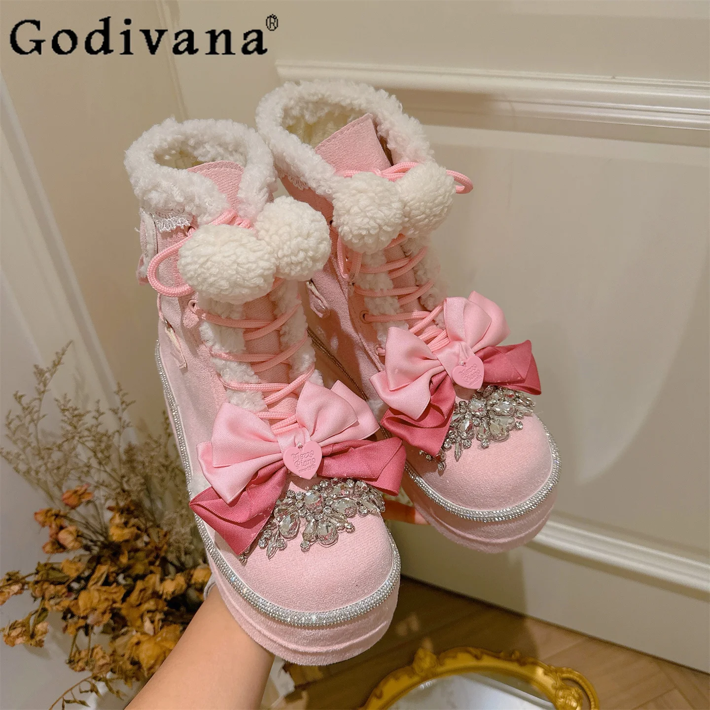 Japanese Original Lolita Sweet Cute Girl Snow Boots Heavy Rhinestone Bow Thickened Height-Increasing Women's Boots
Japanese Original Lolita Sweet Cute Girl Snow Boots Heavy Rhinestone Bow Thickened Height-Increasing Women's Boots