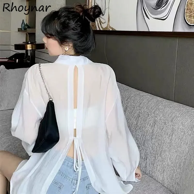 Shirts Women Summer Thin Baggy Lace-up Back Slit Sun Proof Pure Korean Fashion Simple Leisure Harajuku Camisas Mujer Aesthetic
Shirts Women Summer Thin Baggy Lace-up Back Slit Sun Proof Pure Korean Fashion Simple Leisure Harajuku Camisas Mujer Aesthetic