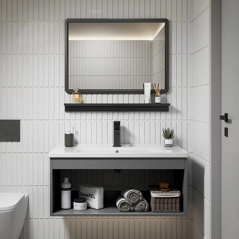 Modern Wall-Mounted Mini Bathroom Vanity Cabinet With Ceramic Basin Smart Mirror Water Resistant For Compact Bathroom
Modern Wall-Mounted Mini Bathroom Vanity Cabinet With Ceramic Basin Smart Mirror Water Resistant For Compact Bathroom