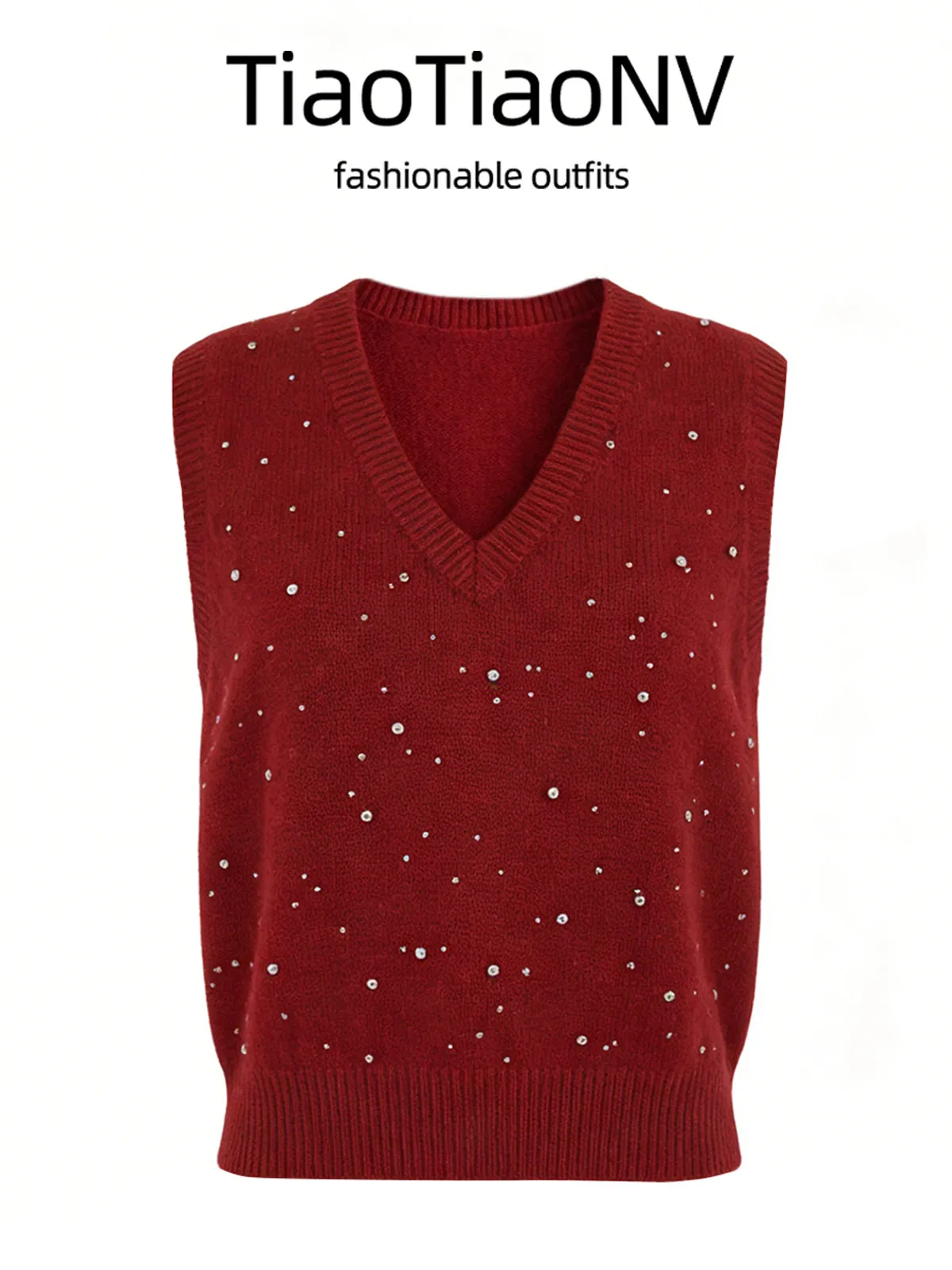 Ретро-красный вязаный топ с V-образным вырезом для женщин, новинка зимы, украшенный стразами, французский стиль, свободный крой, однотонный
Ретро-красный вязаный топ с V-образным вырезом для женщин, новинка зимы, украшенный стразами, французский стиль, свободный крой, однотонный