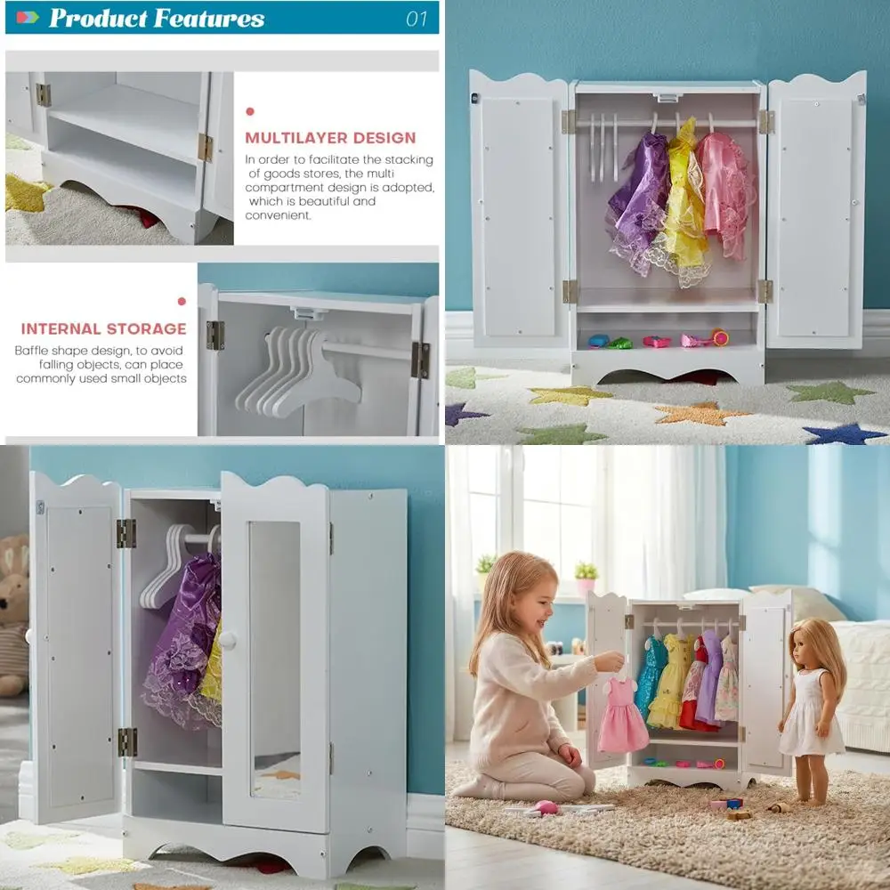 Элегантный белый деревянный шкаф для 18 кукол с зеркалом и 6 вешалками, компактный органайзер для хранения, 11,8x7,5x17,7 дюймов
Элегантный белый деревянный шкаф для 18 кукол с зеркалом и 6 вешалками, компактный органайзер для хранения, 11,8x7,5x17,7 дюймов