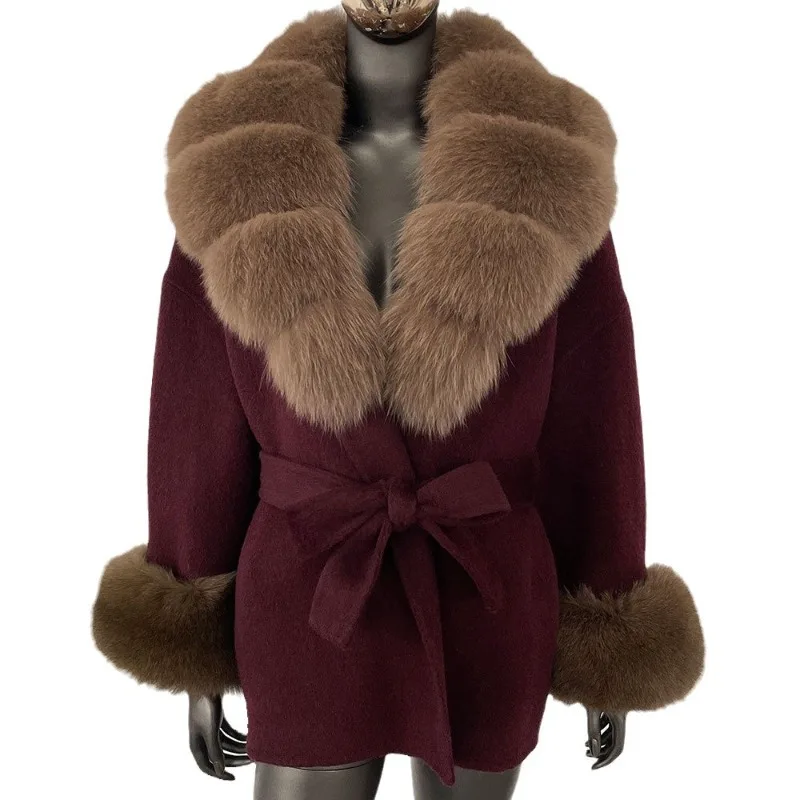 Luxury Women Double Faced Wool Coat Mid Length Loose Oversized Jacket Big Natural Fox Fur Collar Elegant Woolen Overcoat
Luxury Women Double Faced Wool Coat Mid Length Loose Oversized Jacket Big Natural Fox Fur Collar Elegant Woolen Overcoat