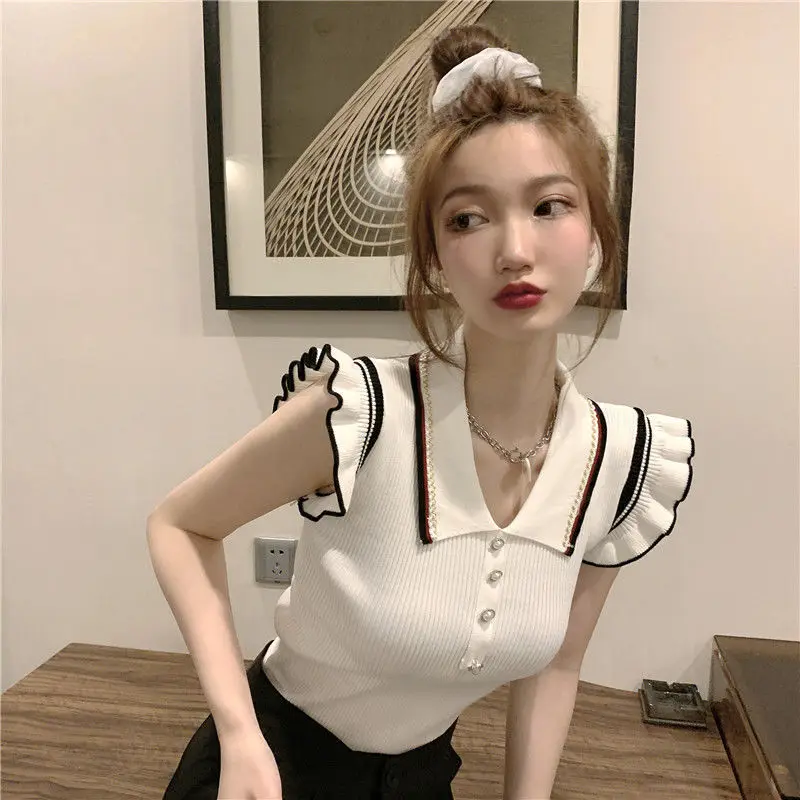 Summer Women Polo Shirt Flying Sleeve T-shirt Sexy Kawaii Clothing Tank Tops Thin Short T-shirt Y2k Clothes Korean Harajuku
Summer Women Polo Shirt Flying Sleeve T-shirt Sexy Kawaii Clothing Tank Tops Thin Short T-shirt Y2k Clothes Korean Harajuku