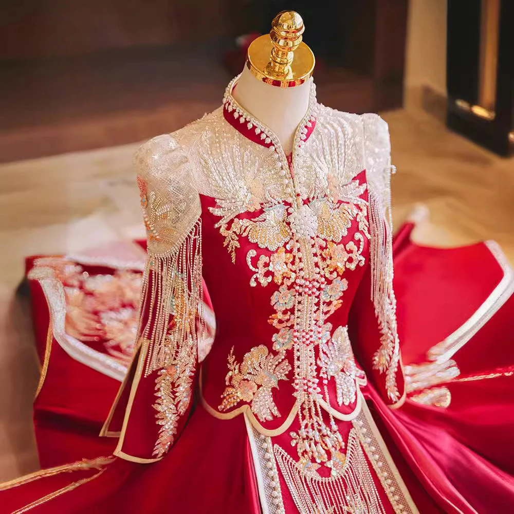 Departure Xiuhe Clothing Wedding Clothing Dragon Phoenix Jacket Chinese Bridal Wedding Dress Toasting High-end Heavy Industry
Departure Xiuhe Clothing Wedding Clothing Dragon Phoenix Jacket Chinese Bridal Wedding Dress Toasting High-end Heavy Industry