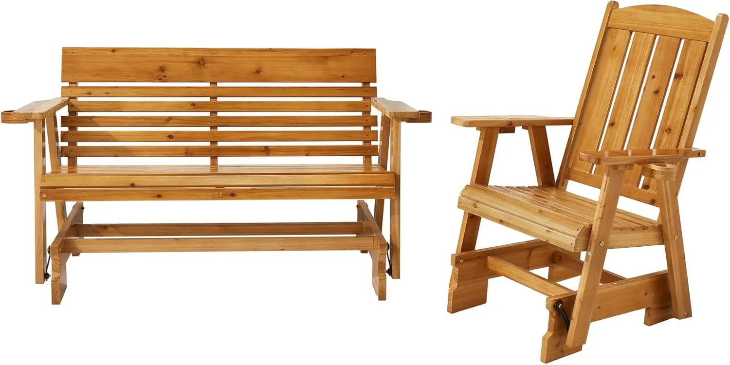 Patio Glider Bench Chair Set with Cup Holders Wooden Outdoor Loveseat Glider with Ergonomic Deep Contoured Seat and, Custom
Patio Glider Bench Chair Set with Cup Holders Wooden Outdoor Loveseat Glider with Ergonomic Deep Contoured Seat and, Custom
