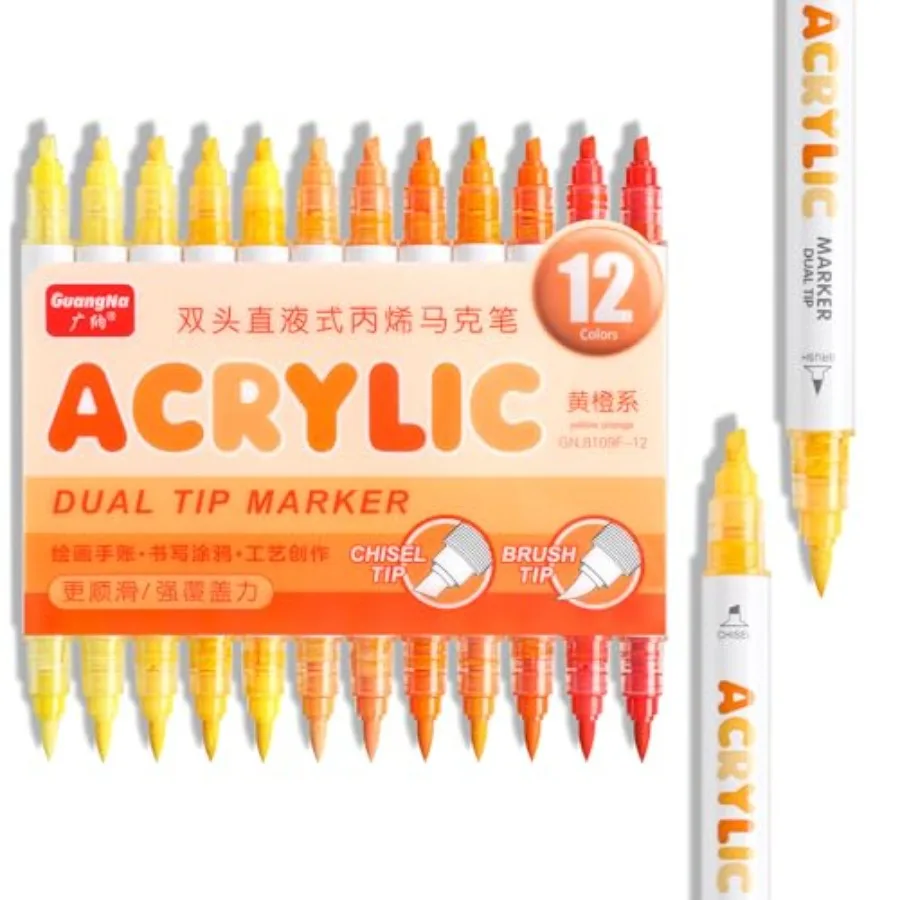 12 Colors Dual Tip Acrylic Paint Markers, Yellow Color — Extra Fine and Soft Brush Pen Set with Direct Ink Flow for Sketching,
12 Colors Dual Tip Acrylic Paint Markers, Yellow Color — Extra Fine and Soft Brush Pen Set with Direct Ink Flow for Sketching,