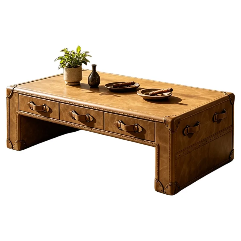 American retro style solid wood coffee table, old living room furniture with drawers for storage
American retro style solid wood coffee table, old living room furniture with drawers for storage
