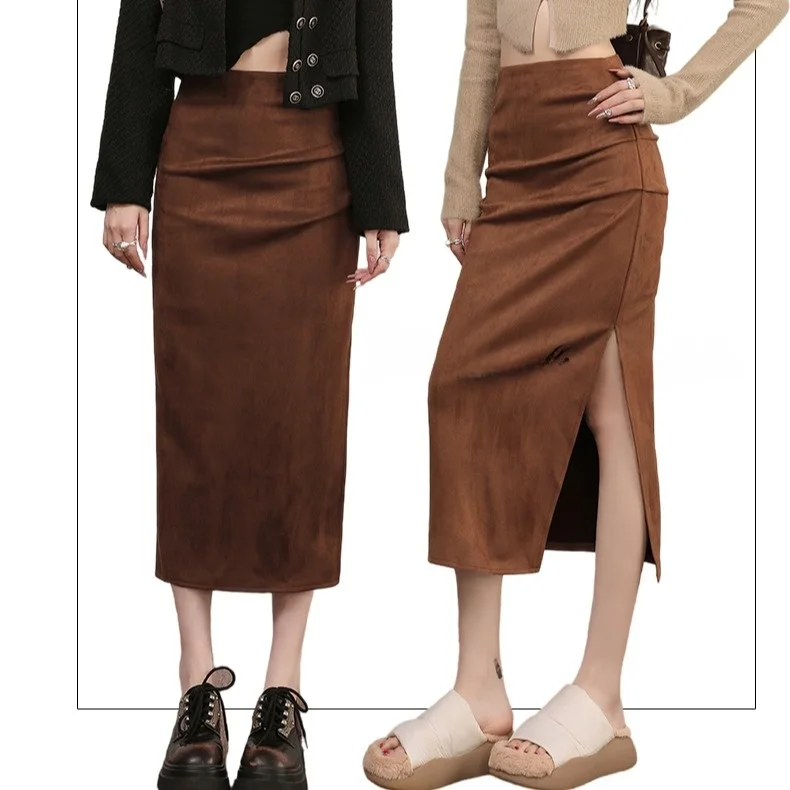 Замшевая юбка с высокой талией, женская модная осенне-зимняя утягивающая длинная юбка-миди с разрезом, одна шаг, обернутая вокруг юбки
Замшевая юбка с высокой талией, женская модная осенне-зимняя утягивающая длинная юбка-миди с разрезом, одна шаг, обернутая вокруг юбки