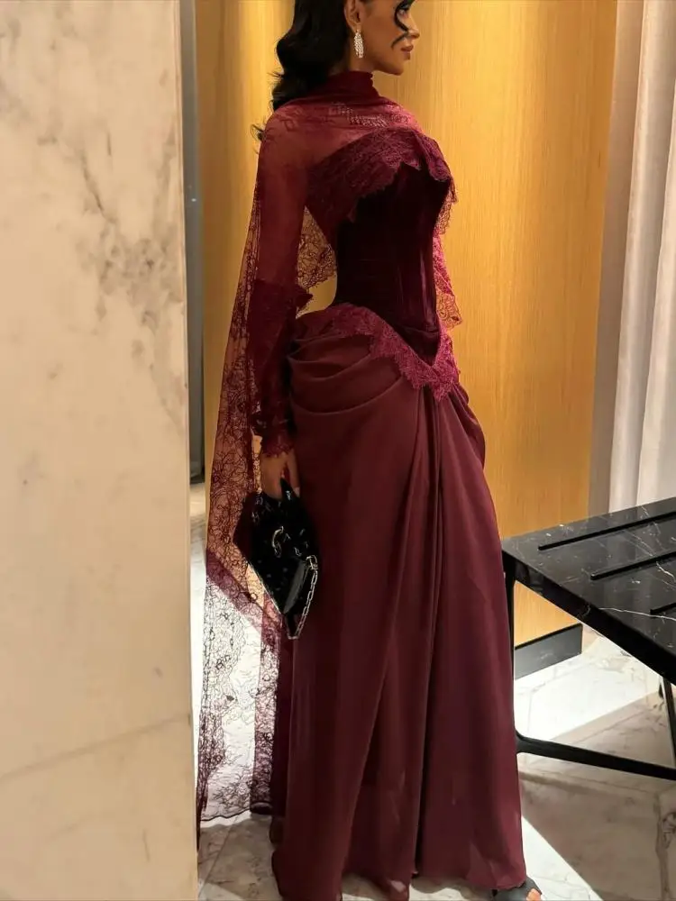EGS Customized Burgundy Lace Shawl Velvet High Neck Prom Dress A-line Long Sleeve vestidos de noiva Floor-length Formal NEW
EGS Customized Burgundy Lace Shawl Velvet High Neck Prom Dress A-line Long Sleeve vestidos de noiva Floor-length Formal NEW
