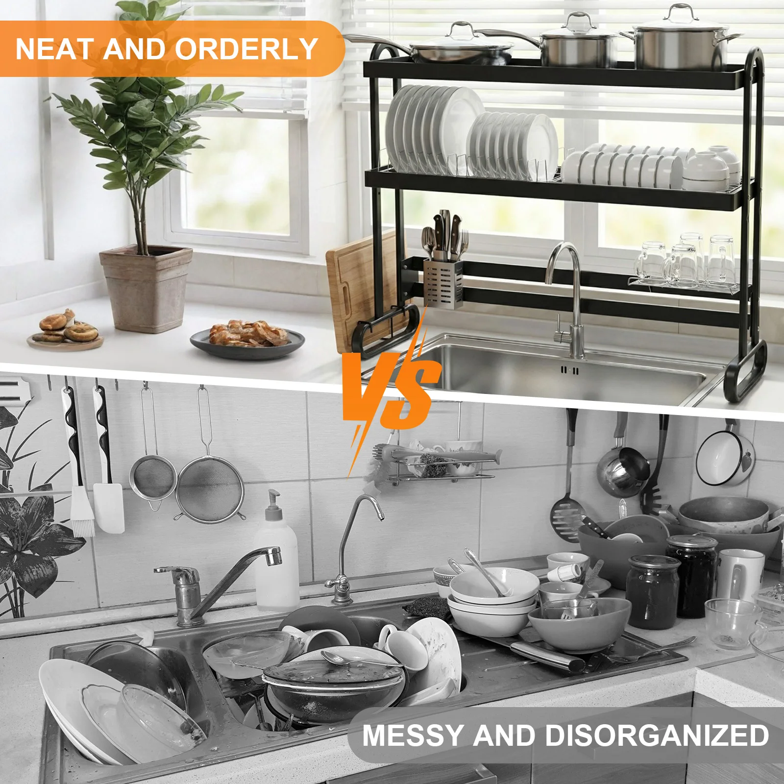 Kitchen Counter Dishrack with Utensil Holder Over Sink Dish Drying Rack Anti-Slip Thickened Sink Rack for Home Kitchen
Kitchen Counter Dishrack with Utensil Holder Over Sink Dish Drying Rack Anti-Slip Thickened Sink Rack for Home Kitchen