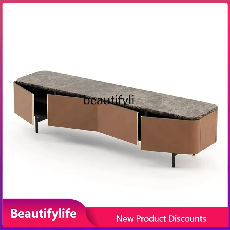 2344 Smoked oak TV cabinet Modern light luxury imported saddle leather living room marble surface low cabinet
2344 Smoked oak TV cabinet Modern light luxury imported saddle leather living room marble surface low cabinet