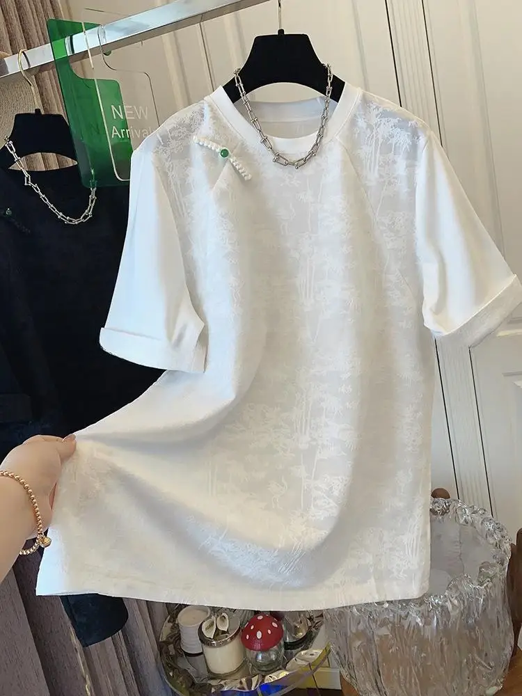 New Chinese Style Short Sleeved T-shirt for Women's 2024 Summer Vintage Simple O-Neck Loose Casual Tops
New Chinese Style Short Sleeved T-shirt for Women's 2024 Summer Vintage Simple O-Neck Loose Casual Tops
