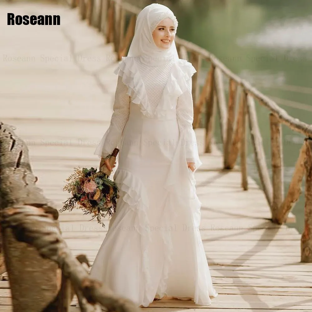Muslim Retro High Collar A-line Wedding Dresses Flowers Lace Full Applique Brush Train Floor Length Bride Dress robe de mariée
Muslim Retro High Collar A-line Wedding Dresses Flowers Lace Full Applique Brush Train Floor Length Bride Dress robe de mariée