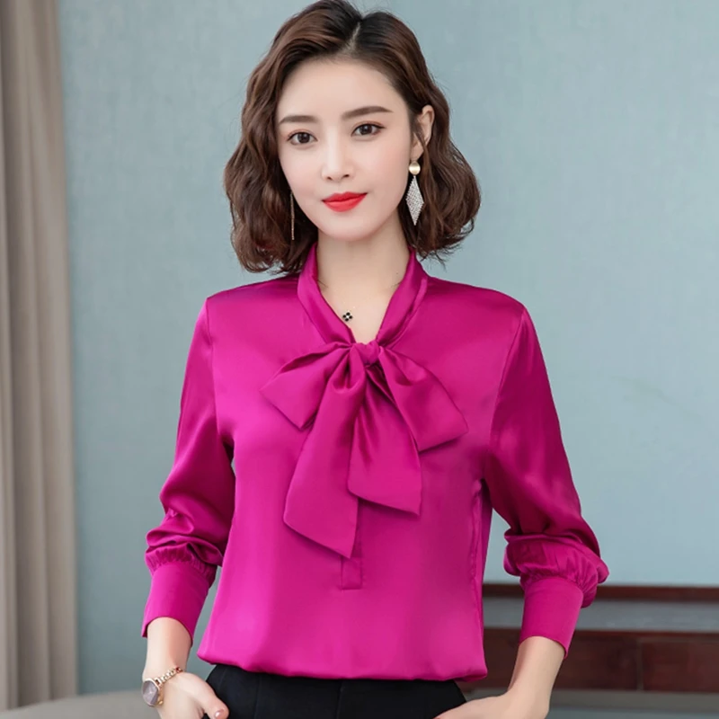 Elegant Bow Satin Silk Shirts Women Blouses Spring Summer Fashion Office Ladies Work Shirts Long Sleeve Tops
Elegant Bow Satin Silk Shirts Women Blouses Spring Summer Fashion Office Ladies Work Shirts Long Sleeve Tops