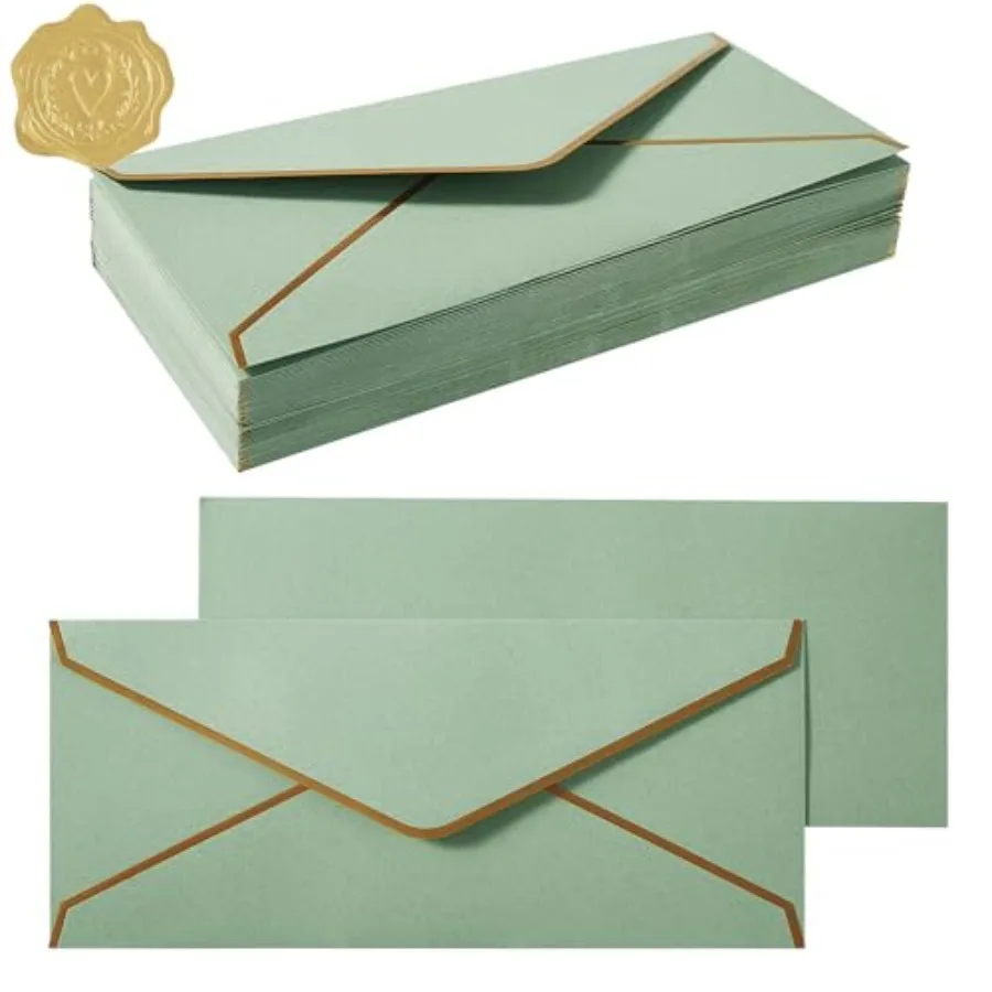 50 Pack #10 Business Envelopes with Gold Border, Self Seal Standard Envelopes with Gold Stickers for Office, Checks, Letter Mai
50 Pack #10 Business Envelopes with Gold Border, Self Seal Standard Envelopes with Gold Stickers for Office, Checks, Letter Mai