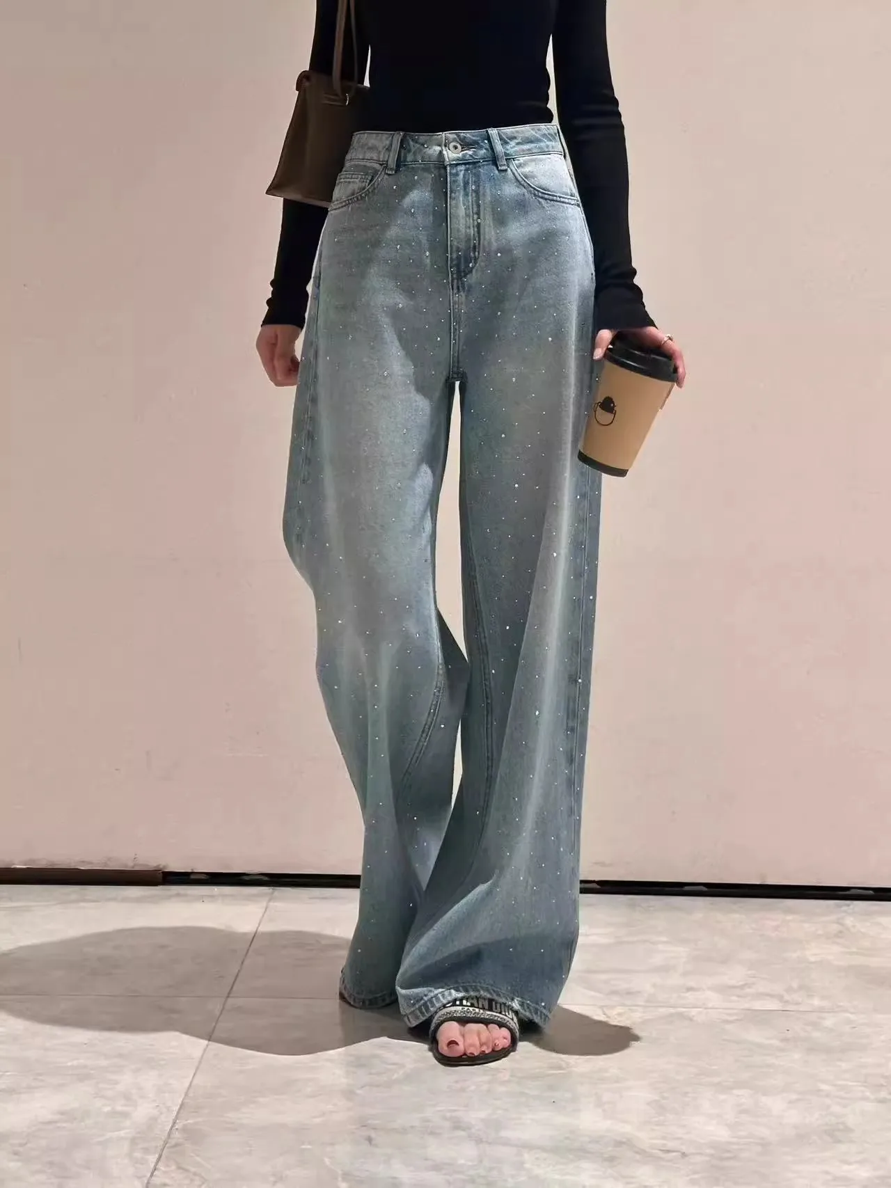 High Waist Wide Leg Denim Jeans Women's Vintage Exjr Blue Rhinestone Straight Cut Loose Fit Trousers Autumn New Style
High Waist Wide Leg Denim Jeans Women's Vintage Exjr Blue Rhinestone Straight Cut Loose Fit Trousers Autumn New Style