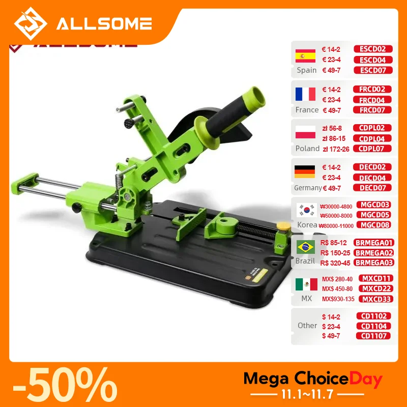 ALLSOME Angle Mill Stand Grinder Holder Cutter Support Bracket iron base cutting machine for 100/115/125mm angle grinder
ALLSOME Angle Mill Stand Grinder Holder Cutter Support Bracket iron base cutting machine for 100/115/125mm angle grinder
