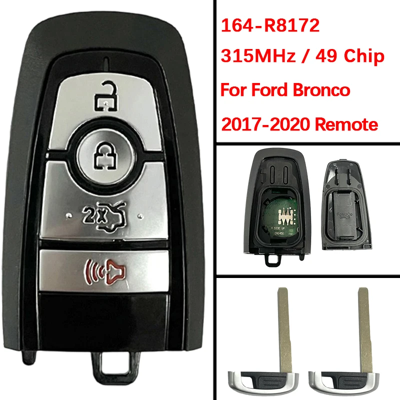 CN018155 Оригинальный Smart Proxy Бесключевой дистанционный ключ 4 кнопки 315 МГц FCC ID M3N-A2C93142300 164-R8172 164-R8159 Для Ford Bronco 2017
CN018155 Оригинальный Smart Proxy Бесключевой дистанционный ключ 4 кнопки 315 МГц FCC ID M3N-A2C93142300 164-R8172 164-R8159 Для Ford Bronco 2017