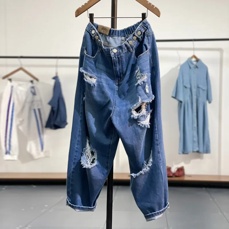 plus Size Women's Jeans High Waist Straight Leg Waed out Hole Summer Casual Loose Fit Slimming Nine-Piece Denim Pants
plus Size Women's Jeans High Waist Straight Leg Waed out Hole Summer Casual Loose Fit Slimming Nine-Piece Denim Pants