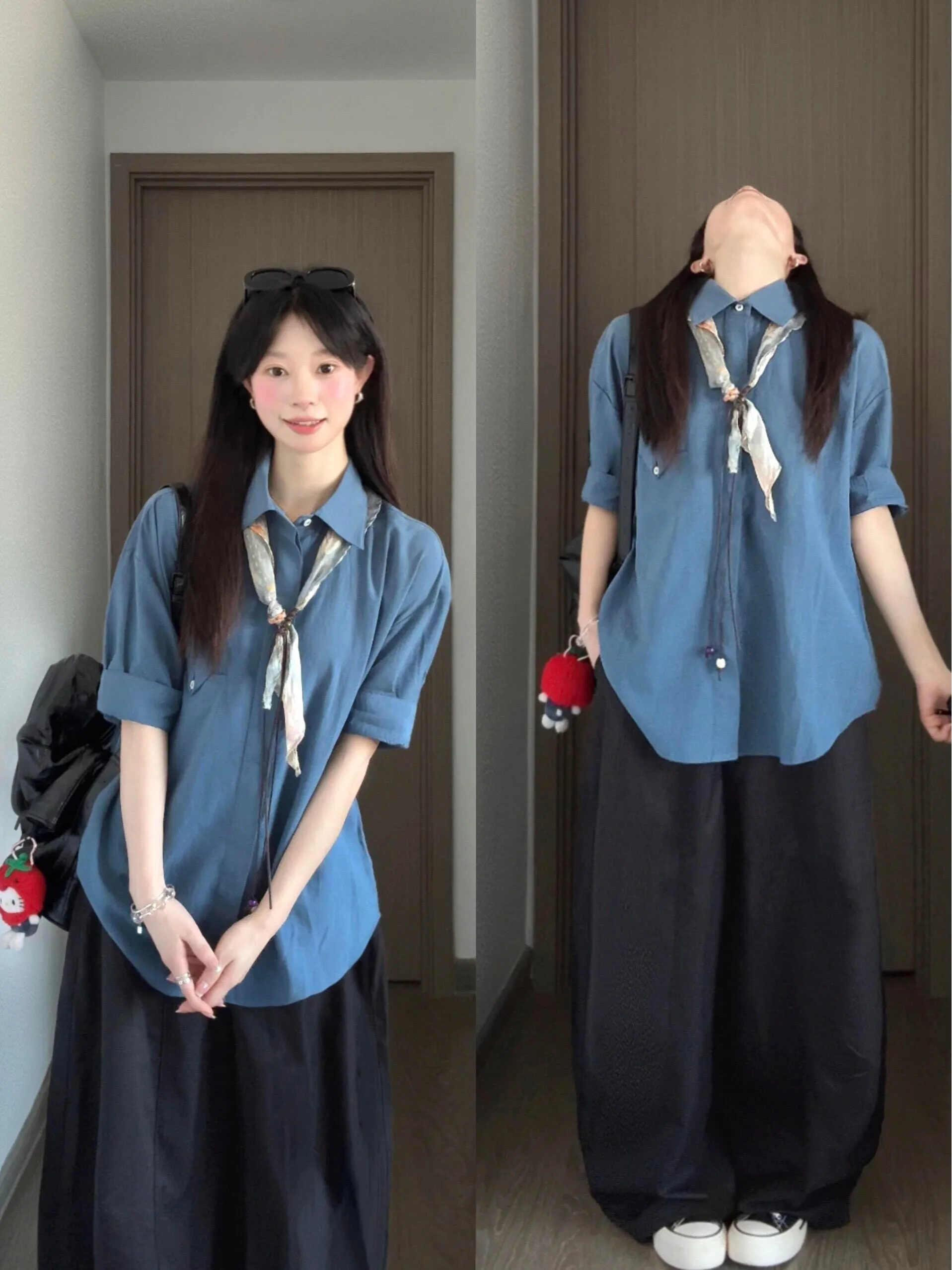 Slimming Effect Loose Neck Short Sleeve Shirt for Women with Silk Scarf French Style Cotton Polyester Blend Summer New A...
Slimming Effect Loose Neck Short Sleeve Shirt for Women with Silk Scarf French Style Cotton Polyester Blend Summer New A...