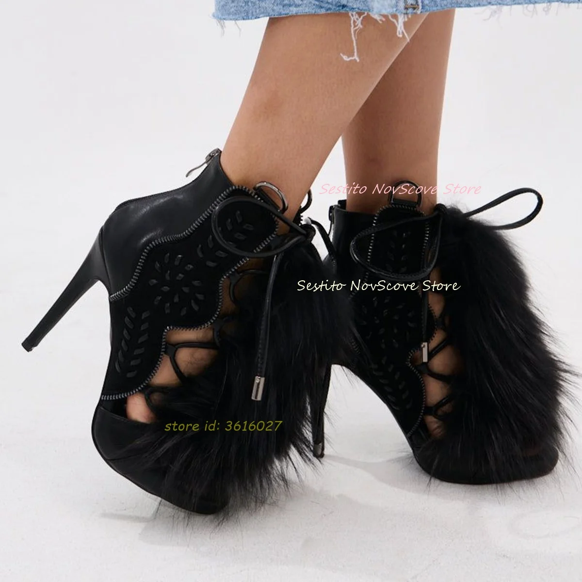 Black Peep Toe Furry Ankle Boots Cutouts Mixed Color Embroidered Lace Up Ankle Sandals Boots Stiletto High Heels Sexy Women Shoe
Black Peep Toe Furry Ankle Boots Cutouts Mixed Color Embroidered Lace Up Ankle Sandals Boots Stiletto High Heels Sexy Women Shoe