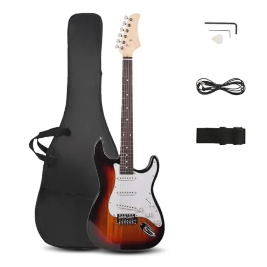 39 Inch Electric Guitar for beginners: solid body, sunset color, includes gig bag, strap, tremolo bar, cable and picks
39 Inch Electric Guitar for beginners: solid body, sunset color, includes gig bag, strap, tremolo bar, cable and picks