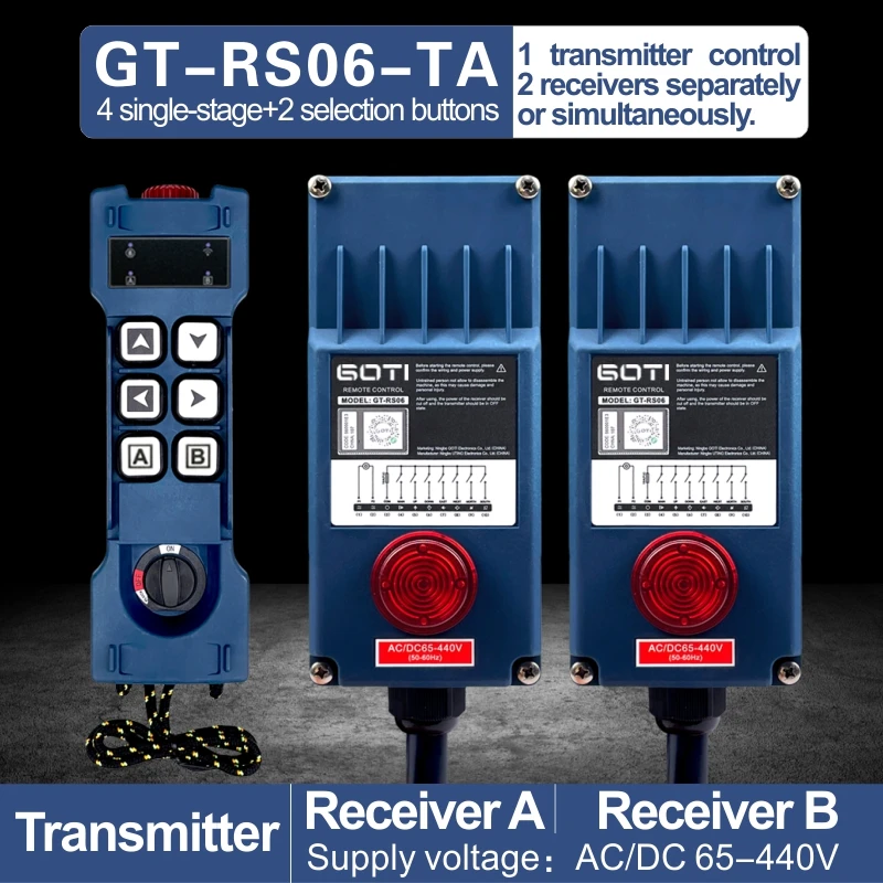 GT-RS06-TA Industrial Wireless Remote Control GOTI 4 One-Operate Buttons + 2 Switch Keys Separately or Simultaneously
GT-RS06-TA Industrial Wireless Remote Control GOTI 4 One-Operate Buttons + 2 Switch Keys Separately or Simultaneously