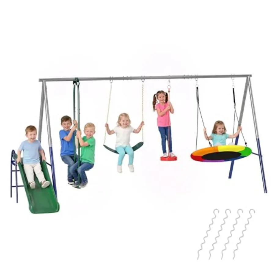 Игровой комплекс 5-в-1 для двора, металлический, усиленный, грузоподъемность 350 кг, с горкой, качелями-дисками, ременной качелькой, качелями-глайдерами и турником
Игровой комплекс 5-в-1 для двора, металлический, усиленный, грузоподъемность 350 кг, с горкой, качелями-дисками, ременной качелькой, качелями-глайдерами и турником