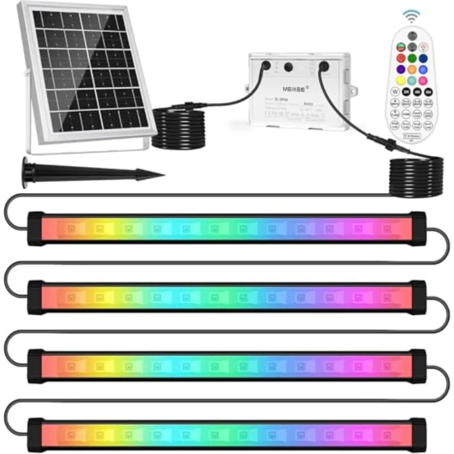 Solar RGBW LED Wall Washer Light 4 in 1, IP66 Waterproof Color Changing Solar Wall Strip Lights Bar with Remote, Solar Flood Li
Solar RGBW LED Wall Washer Light 4 in 1, IP66 Waterproof Color Changing Solar Wall Strip Lights Bar with Remote, Solar Flood Li
