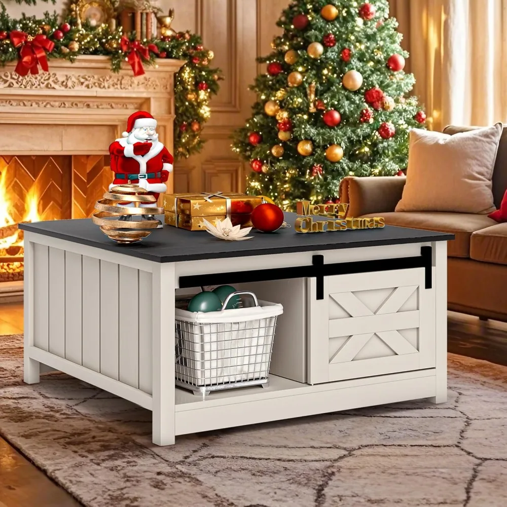 Farmhouse Storage Coffee Table: Wooden Square Center Table with Sliding Barn Door, Half Open Storage Café Tables
Farmhouse Storage Coffee Table: Wooden Square Center Table with Sliding Barn Door, Half Open Storage Café Tables