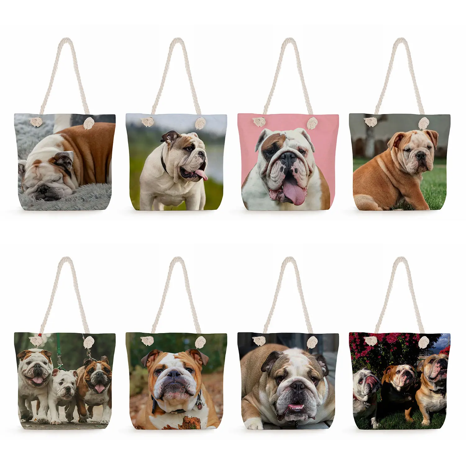 Cute British Bulldogs Print Handbags Casual High Capacity Women Shopping Tote Bags Bulldog Graphic Travel Thick Rope Beach Bags
Cute British Bulldogs Print Handbags Casual High Capacity Women Shopping Tote Bags Bulldog Graphic Travel Thick Rope Beach Bags