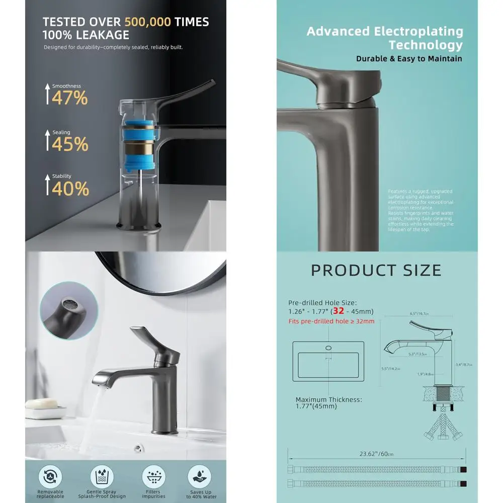 1-Hole Brushed Grey Single Handle Basin Faucet with Pop-Up Drain for Vanity or Bathroom Sink
1-Hole Brushed Grey Single Handle Basin Faucet with Pop-Up Drain for Vanity or Bathroom Sink