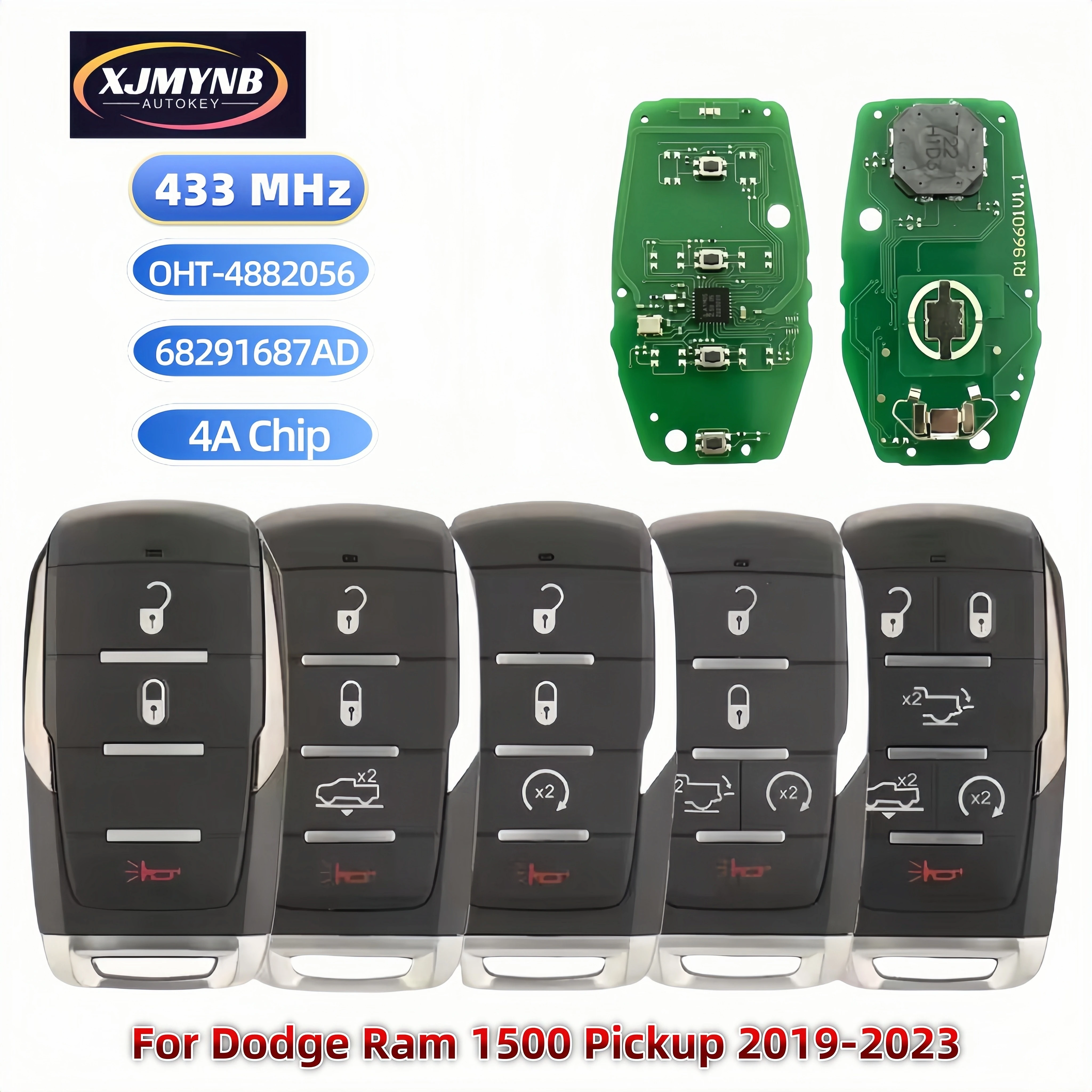 XJMYNB Smart Car Key 433MHz PCF7939MA 4A Chip For Dodge Ram 1500 Pickup 2019-2023 68291687AD 3/4/5/6 Buttons FCCID: OHT-4882056
XJMYNB Smart Car Key 433MHz PCF7939MA 4A Chip For Dodge Ram 1500 Pickup 2019-2023 68291687AD 3/4/5/6 Buttons FCCID: OHT-4882056