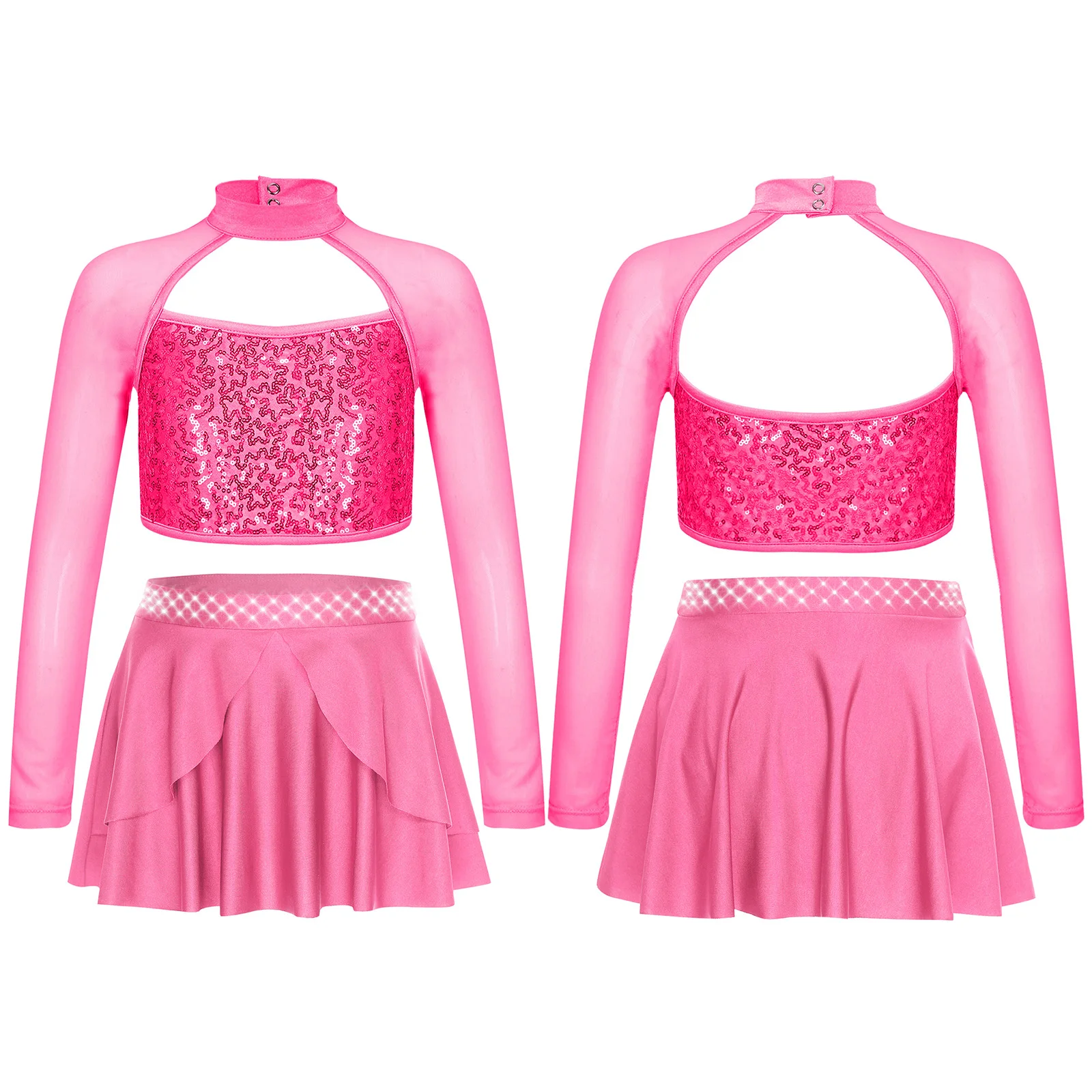 Kids Girls Latin Jazz Dance Sets Ballerina Performance Costume Long Sleeves Sequins Crop Top Rhinestones Irregular Hem Skirt
Kids Girls Latin Jazz Dance Sets Ballerina Performance Costume Long Sleeves Sequins Crop Top Rhinestones Irregular Hem Skirt