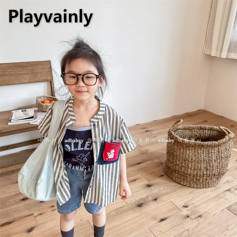 2025 New Summer Children Stripe Shirts Boy and Girl O-neck Short Sleeve Single Breasted Blouse Kids Unisex Casual Clothes A23298
2025 New Summer Children Stripe Shirts Boy and Girl O-neck Short Sleeve Single Breasted Blouse Kids Unisex Casual Clothes A23298