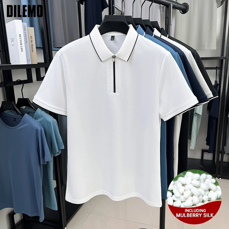 Top Grade New Summer With Mulberry Silk Polo Shirt For Men Brand Zipper Short Sleeve Plain Casual Tops Fashions Men Clothing
Top Grade New Summer With Mulberry Silk Polo Shirt For Men Brand Zipper Short Sleeve Plain Casual Tops Fashions Men Clothing