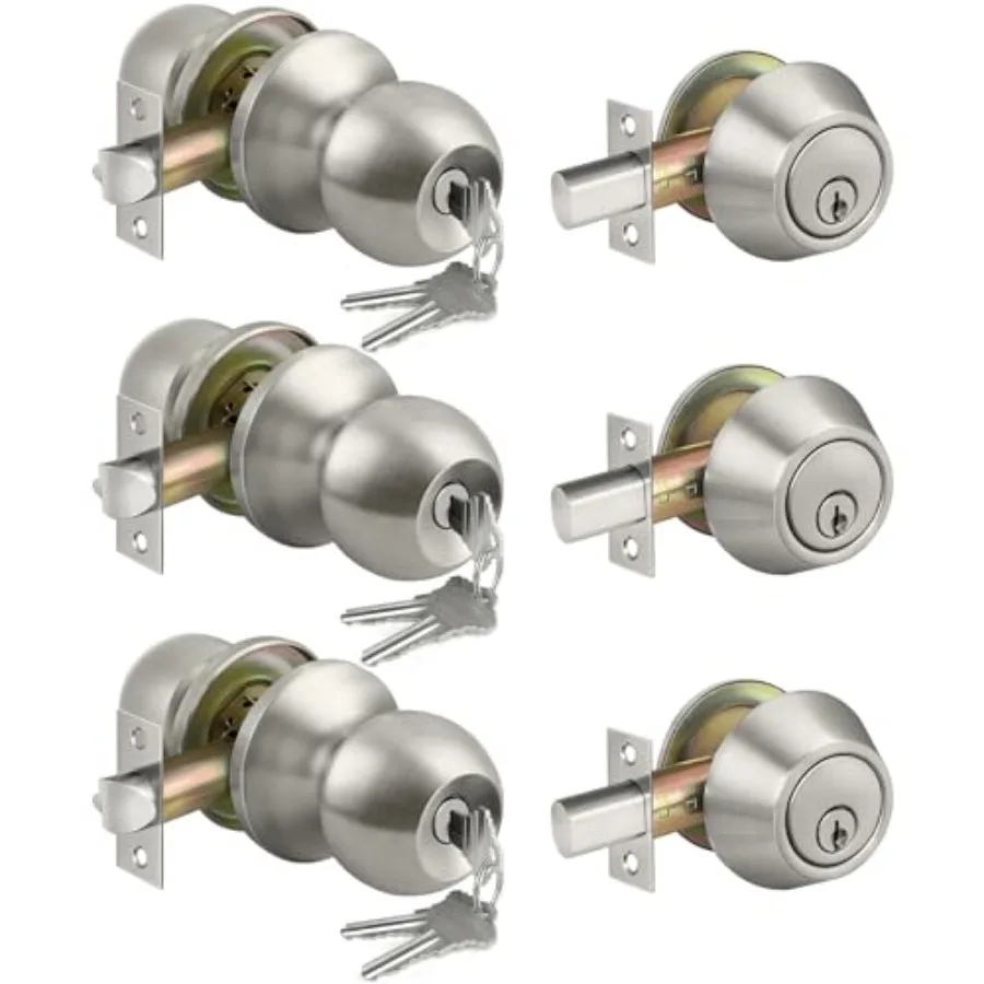3 Pack Keyed Alike Exterior Door Knobs and Single Cylinder Deadbolts Combo Set, Entry Door Knobs with Locks and Keys for Entran
3 Pack Keyed Alike Exterior Door Knobs and Single Cylinder Deadbolts Combo Set, Entry Door Knobs with Locks and Keys for Entran