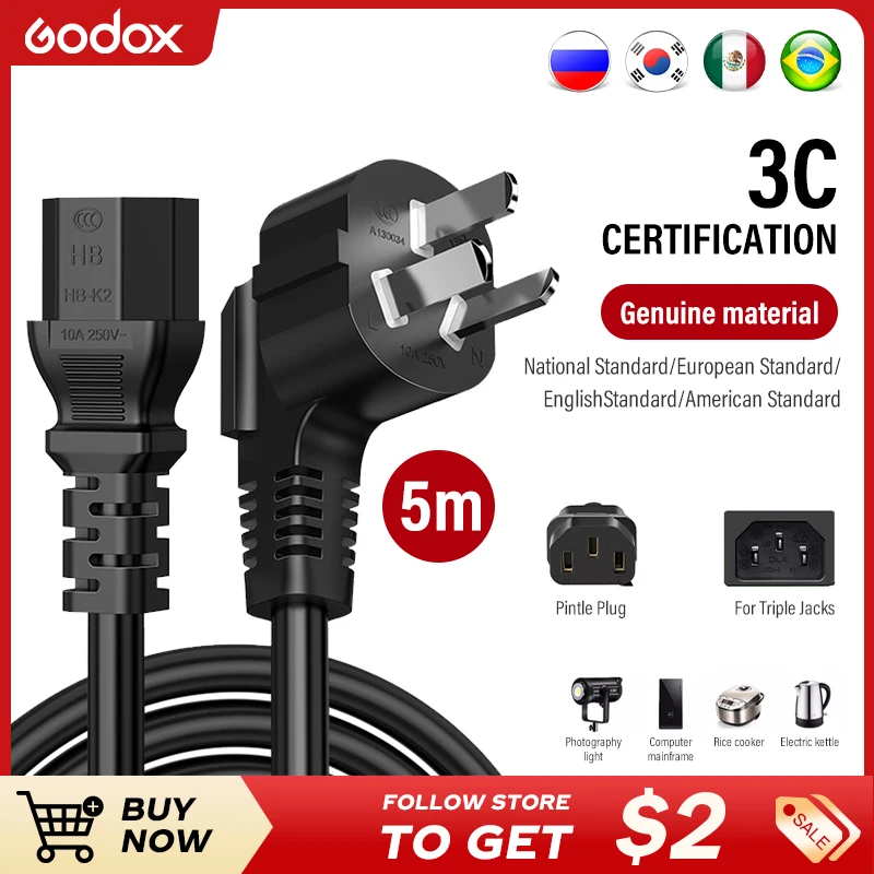 Оригинальный кабель питания Godox из высококачественного материала для видеокомпьютеров SL60W SL200Bi SL300II, рисоварок, электрического чайника
Оригинальный кабель питания Godox из высококачественного материала для видеокомпьютеров SL60W SL200Bi SL300II, рисоварок, электрического чайника