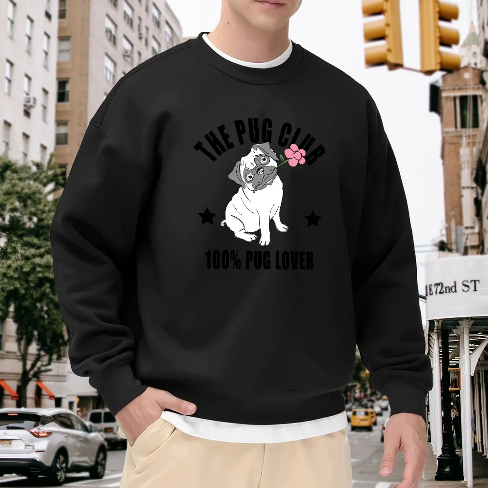 Men's Black Crew Neck Sweatshirt with Cartoon Pug Print, Loose Casual Pullover, Everyday Street Fashion Versatile, Comfortable, Breathable, Stylish
Men's Black Crew Neck Sweatshirt with Cartoon Pug Print, Loose Casual Pullover, Everyday Street Fashion Versatile, Comfortable, Breathable, Stylish