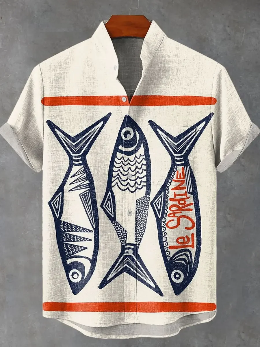 Men's Retro Fish Pattern Art Shirt, Casual Linen Short Sleeve Fishing Enthusiast Style Clothing
Men's Retro Fish Pattern Art Shirt, Casual Linen Short Sleeve Fishing Enthusiast Style Clothing