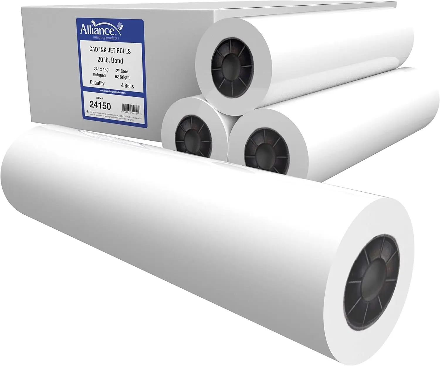 CAD Bond Paper Rolls 24" x 150' 20lb 2" Core 4 Pack for Inkjet Plotters
CAD Bond Paper Rolls 24" x 150' 20lb 2" Core 4 Pack for Inkjet Plotters
