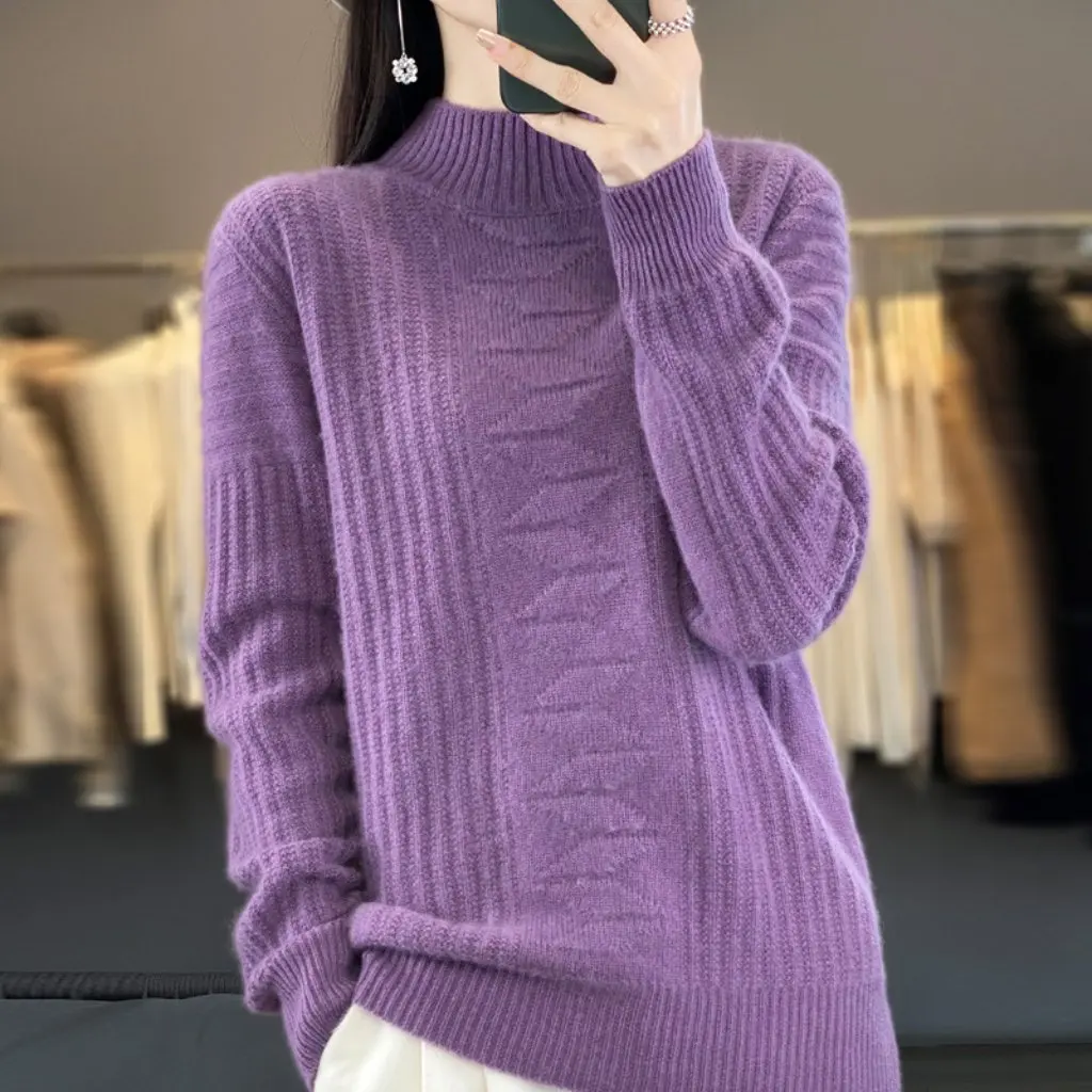 Trendy Casual Wool Knitted Sweater Half High Collar Loose Slim Fit Overhead Floral Embroidery Women's Base Shirt
Trendy Casual Wool Knitted Sweater Half High Collar Loose Slim Fit Overhead Floral Embroidery Women's Base Shirt