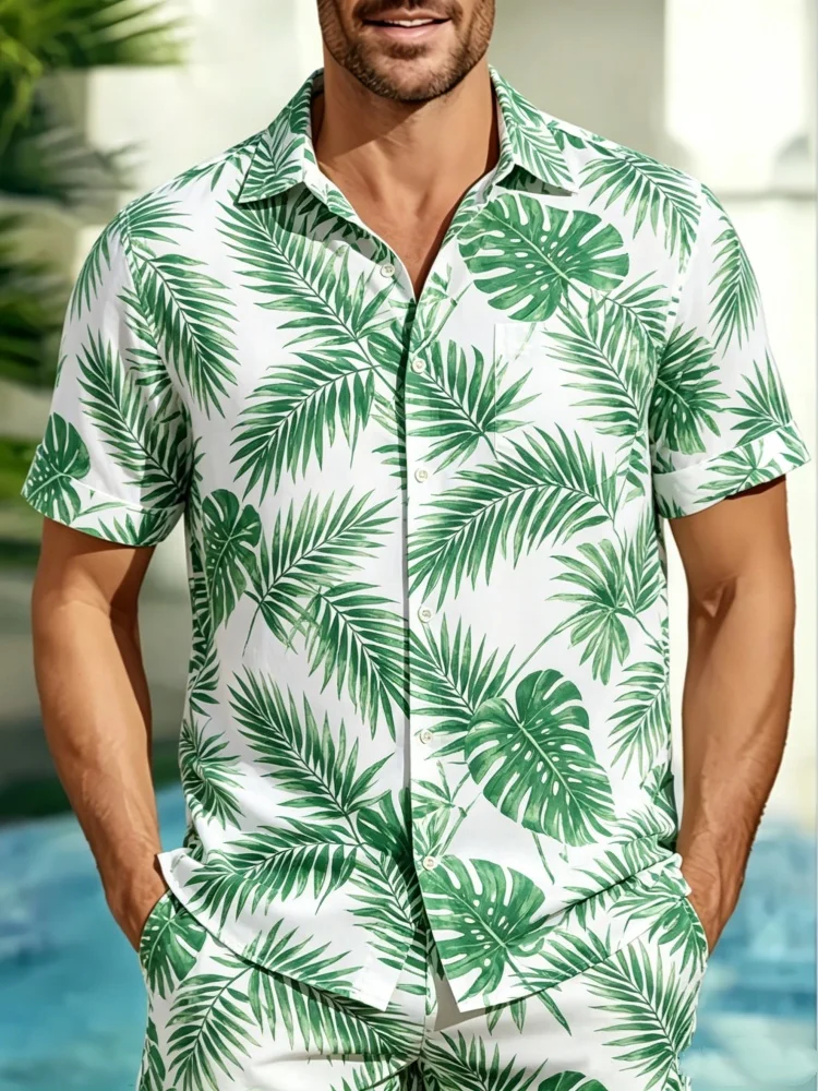 Men's Short Sleeve Hawaiian Shirt, Loose Comfort Tropical Leaf Print Casual Summer Blouse, Breathable & Stylish
Men's Short Sleeve Hawaiian Shirt, Loose Comfort Tropical Leaf Print Casual Summer Blouse, Breathable & Stylish