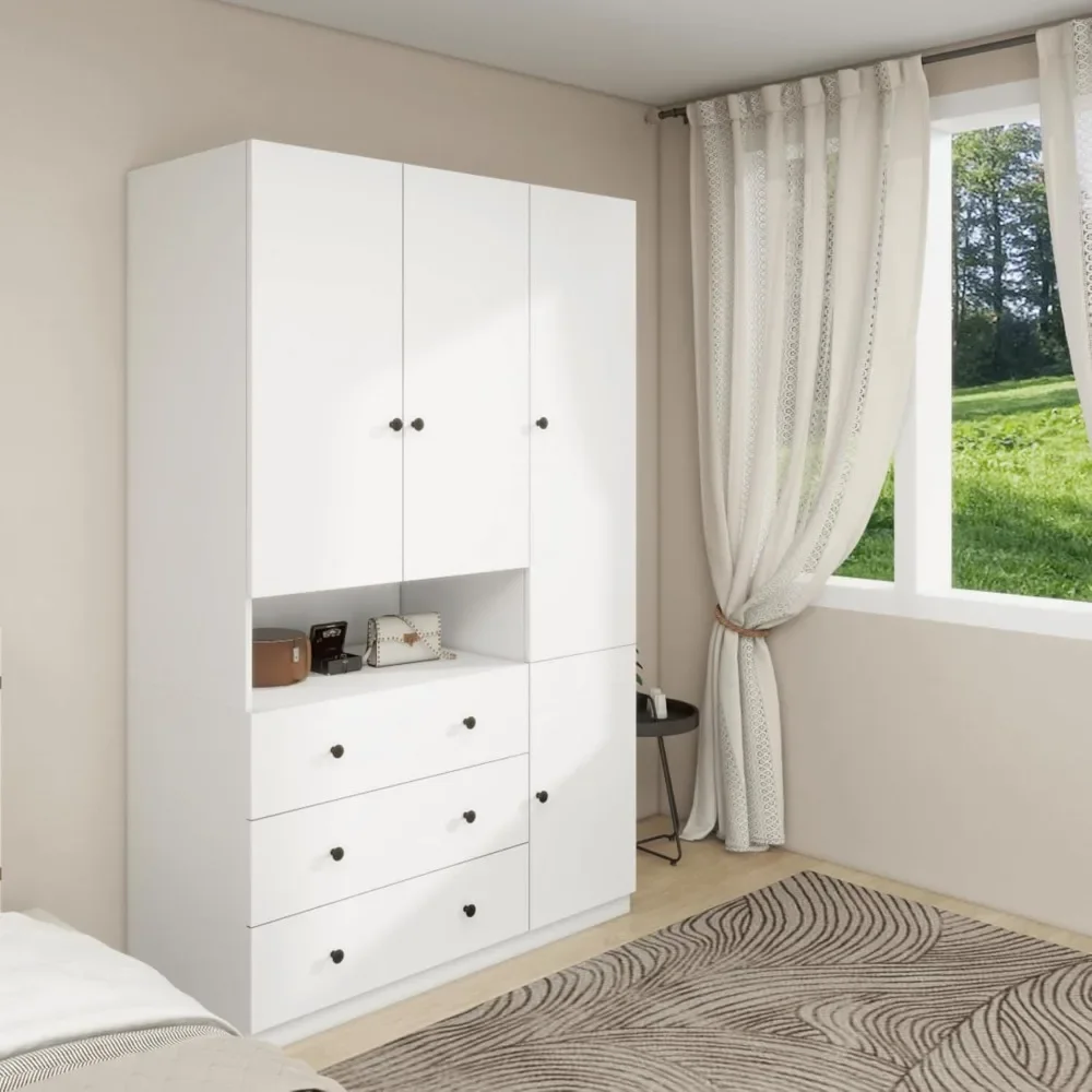 74" H 3 Doors 3 Drawers White Wooden Wardrobe Armoire Closet Modern Freestanding Bedroom Armoire Organizer Clothes Cabinet
74" H 3 Doors 3 Drawers White Wooden Wardrobe Armoire Closet Modern Freestanding Bedroom Armoire Organizer Clothes Cabinet