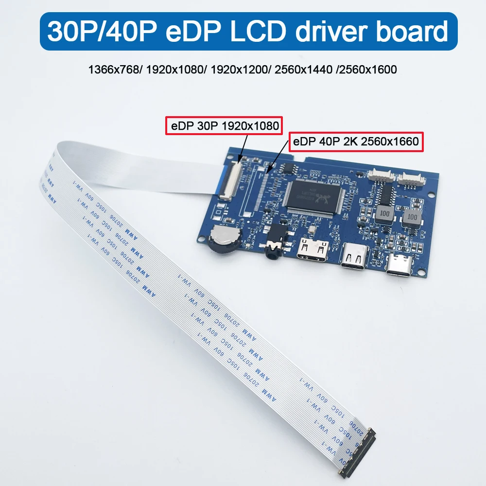LCD eDP driver board 40 pin 2K /30p 1920X1080 for B101EAN01.8 N116BGE LP160WQ1 LP097QX01 type-c/mini hdmi signal input
LCD eDP driver board 40 pin 2K /30p 1920X1080 for B101EAN01.8 N116BGE LP160WQ1 LP097QX01 type-c/mini hdmi signal input