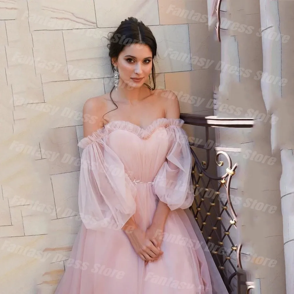 2023 Sweet Tulle Evening Dresses Off Shoulder Sweetheart Pink A-line Perspective Bubble Long Sleeves Party Prom Evening Gowns
2023 Sweet Tulle Evening Dresses Off Shoulder Sweetheart Pink A-line Perspective Bubble Long Sleeves Party Prom Evening Gowns