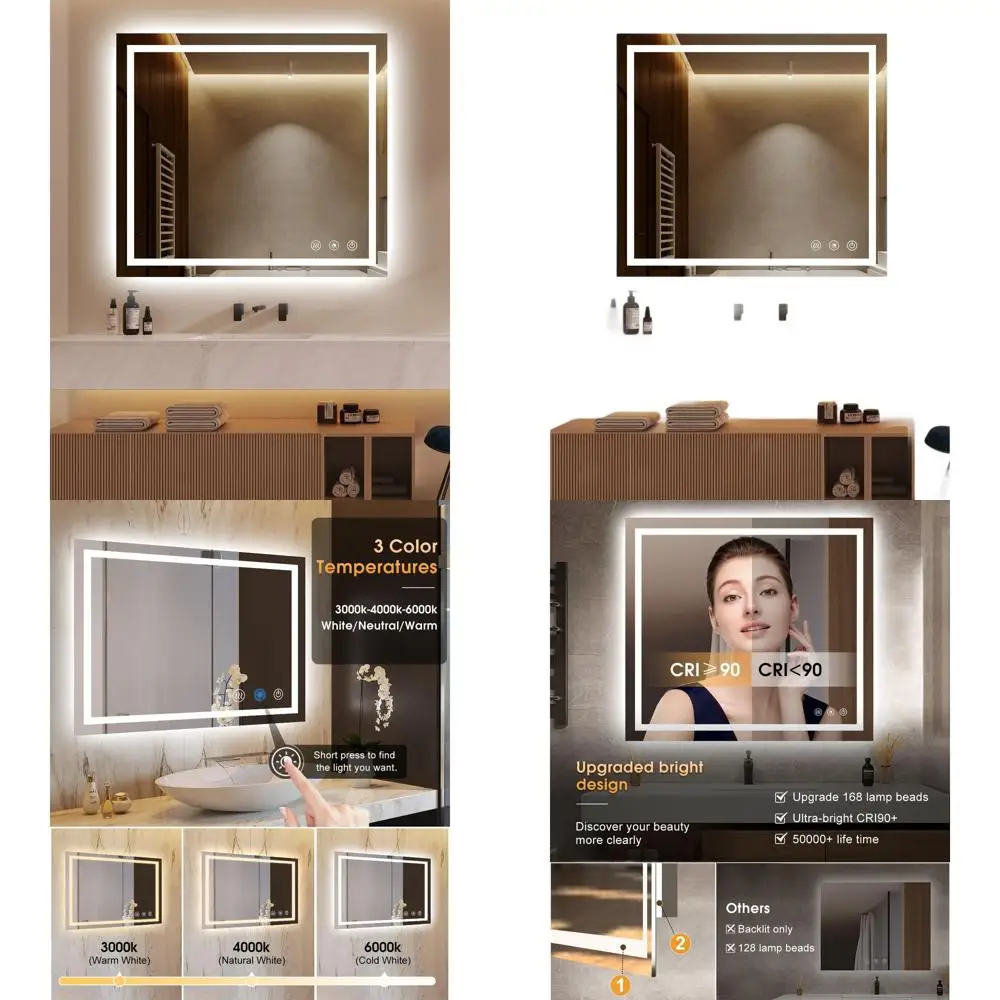 Зеркало для ванной с LED-подсветкой 36x40 дюймов, сенсорным управлением, функцией памяти и регулируемой 3-цветной подсветкой
Зеркало для ванной с LED-подсветкой 36x40 дюймов, сенсорным управлением, функцией памяти и регулируемой 3-цветной подсветкой